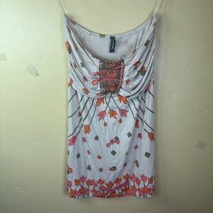 Vintage Free People‎ Mini Dress Floral Sleeveless Tube Top Ruched Boho Indie S